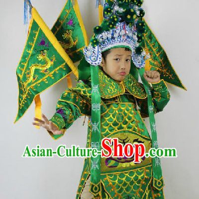 Traditional Chinese Beijing Opera General Costumes and Hat Complete Set for Primary School Children