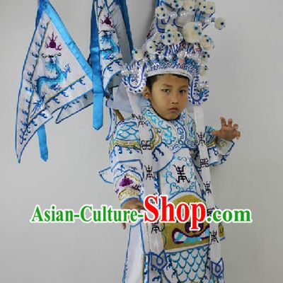 Traditional Chinese Beijing Opera Armor Costumes and Hat Complete Set for Kids