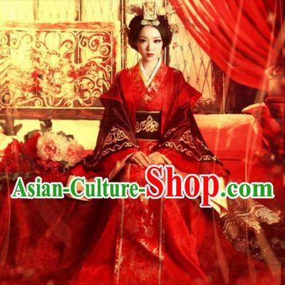 Han Dynasty Wedding Dress and Hair Decorations Complete Set