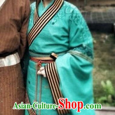 Ancient China Green Hanfu Long Robe Set for Women