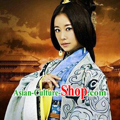 Ancient Chinese Han Dynasty Empress Dresses and Hair Decoration Complete Set