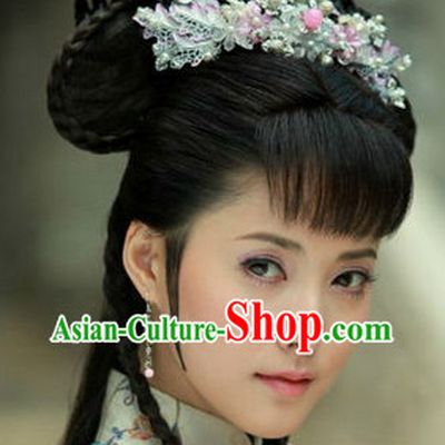 Ancient Chinese Long Wig and Hair Decorations