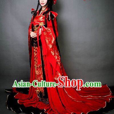 Red Chinese Princess BJD Hanfu Cosplay Costumes and Headdress Complete Set