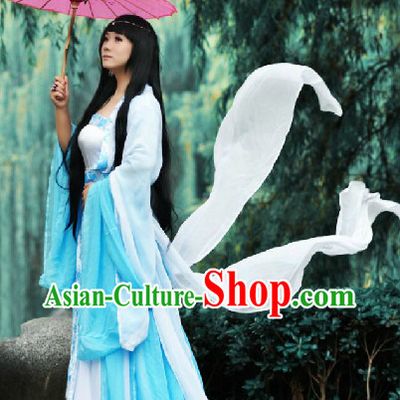 Blue and White Fairy Costumess and Umbrella Complete Set