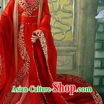 Long Trail Red Bridal Wedding Dress for Women