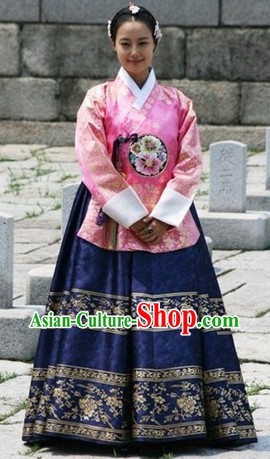 Korean Traditional Palace Hanbok Costumes and Coronet Complete Set
