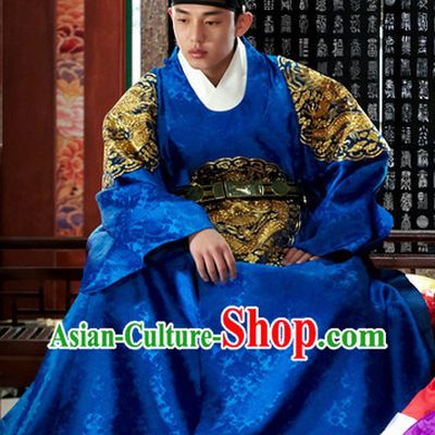 Korean Traditional Palace Emperor Costumes and Hat Complete Set