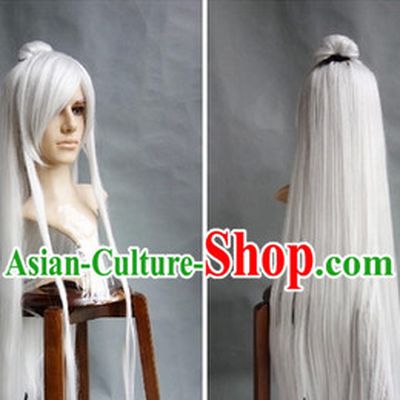 Ancient Chinese White Long Wig for Men