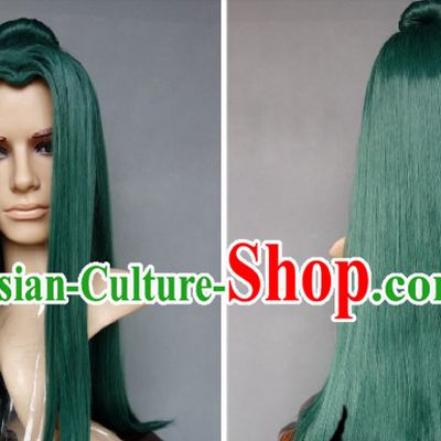 Ancient Swordsman Cosplay Deep Green Long Wig for Men