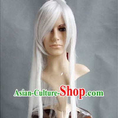 Ancient Chinese White Long Wig for Men