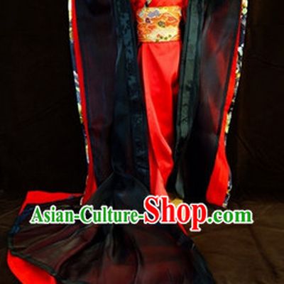 Ancient Black and Red Japanese Kimono Costumes for Ladies