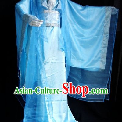 Traditional Blue Guzhuang Clothes with Long Trail for Men