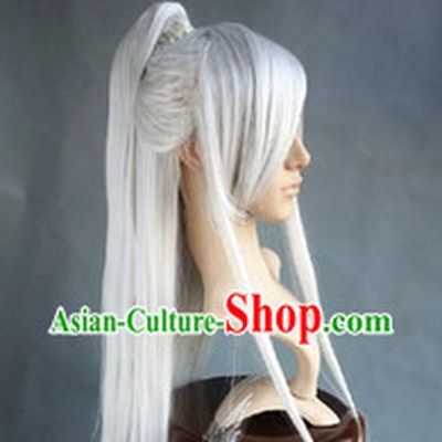 Chinese Young Handsome Men White Long Wig