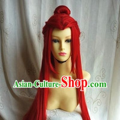 Ancient Chinese Style Long Red Cosplay Wig for Men