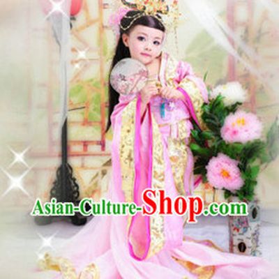 Ancient Chinese Kids Princess Clothes and Headwear Complete Set