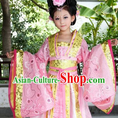 Ancient Chinese Kids Princess Dresses and Headwear Complete Set