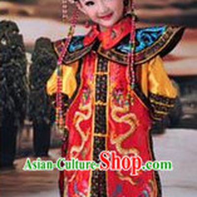 Ancient Chinese Empress Costumes and Hat Full Set for Children