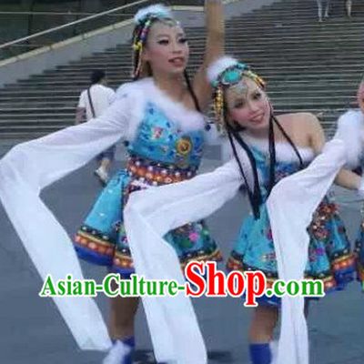 Tibetan Dance Costumes and Headwear Complete Set for Students