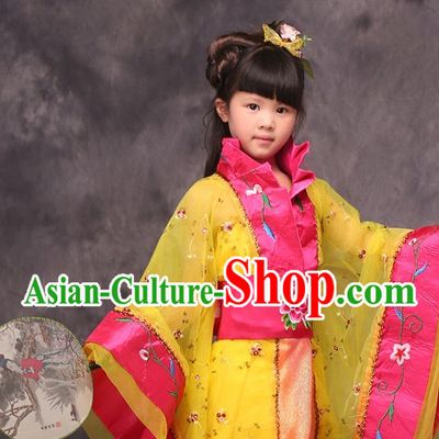 Yellow Long Trail Ancient Chinese Princess Costumes for Kids