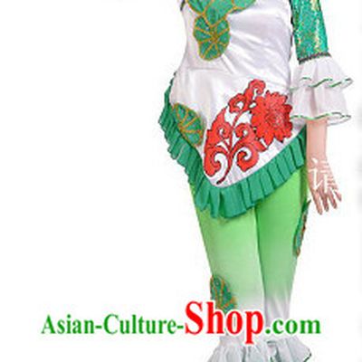 Folk Lotus Team Dance Costumes and Headwear Complete Set for Girls