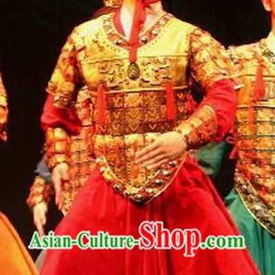 Chinese Terra Cotta Warrior Hat and Dance Costumes Complete Set