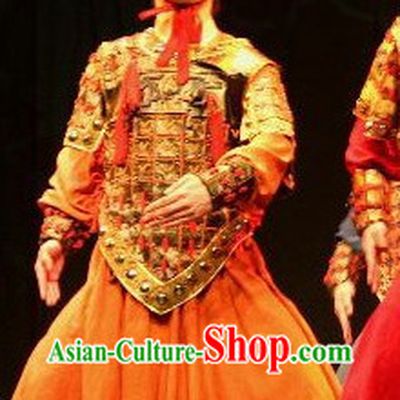 Ancient Chinese Terra Cotta Warrior Armor Costumes and Coronet Complete Set