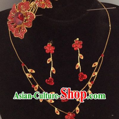 Chinese Traditional Wedding Hair Accessories and Necklace
