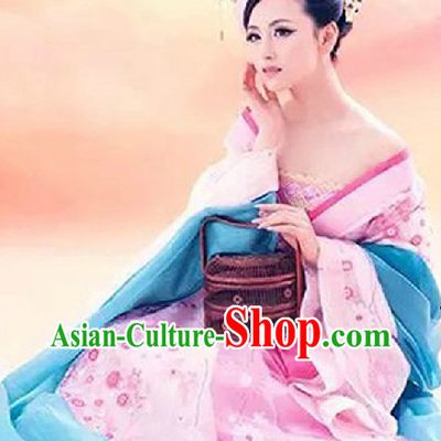 Ancient Chinese Pink Beauty Costumes and Headwear Complete Set