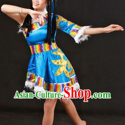 Tibetan Dance Costumes and Headwear Complete Set for Girls