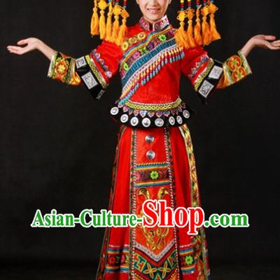 Miao People Wedding Dresses and Hat Complete Set for Brides