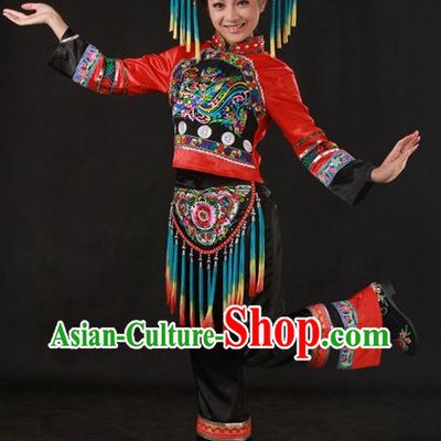 Folk Miao People Uniform and Hat Complete Set for Girls