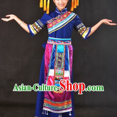 Zhuang Ethnic Minority Singer Costumes and Hat Complete Set