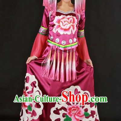 Big Peony Zhuang Ethnic Minority Recital Dance Costume and Headgear Complete Set