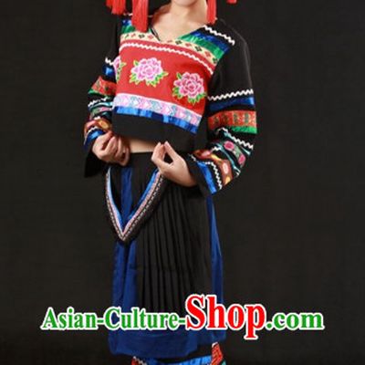 Zhuang Ethnic Minority Clothes and Headgear Complete Set