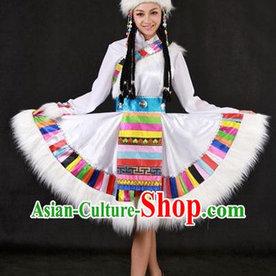 The Chinese Tibetan Ethnic Minority Clothing and Headwear Complete Set