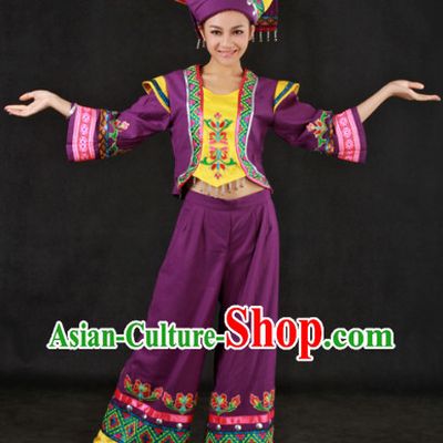 Zhuang People Clothes and Headwear Full Set