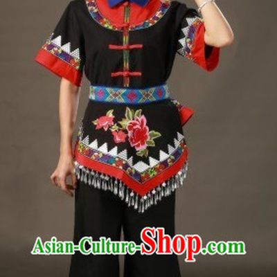 Zhuang Ethnic Minority Stage Costumes and Hat for Girls