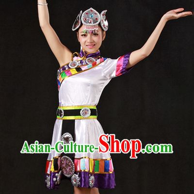 Traditional Chinese Tibetan Dance Costumes and Headwear for Women