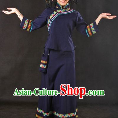 Traditional Chinese Zhuang Dance Costumes Outfit