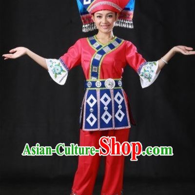 Chinese Zhuang Costumes and Hat Complete Set