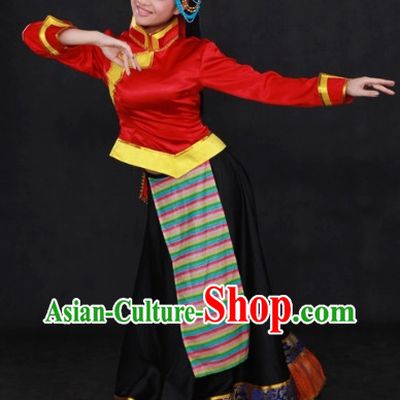 Tibetan Folk Costume and Headwear Complete Set for Girls