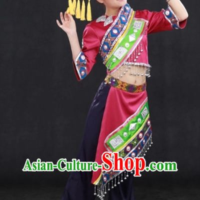Zhuang Ethnic Minority Folk Rcital Costumes and Hat Complete Set