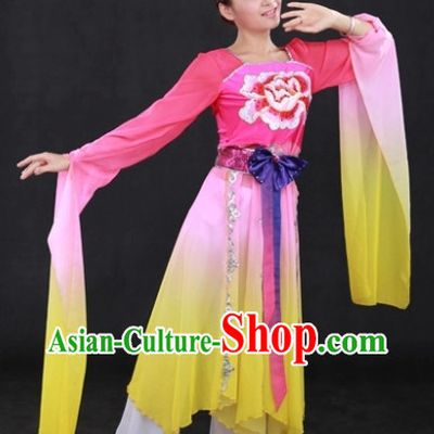 Long Sleeves National Dance Costumes and Headwear Complete Set for Women