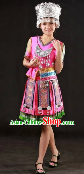 Miao Ethnic Traditional Outfits and Silver Hat Complete Set for Girls