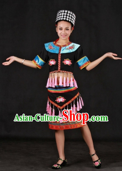 Yao Ethnic Traditional Outfit and Hat for Women