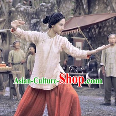 Traditioal Kung Fu Lady Flax Costumes Complete Set