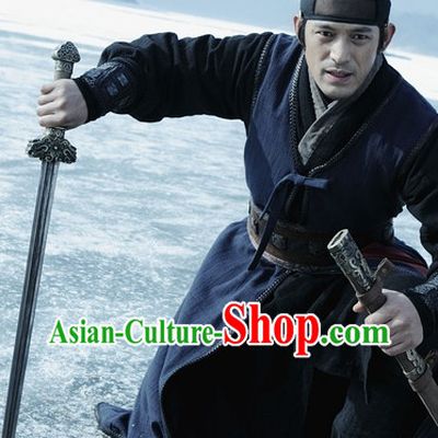 Ancient Chinese Chivalrous Swordsman Costumes and Headwear Complete Set
