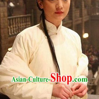 True Legend White Mandarin Collar Blouse and Pants for Women