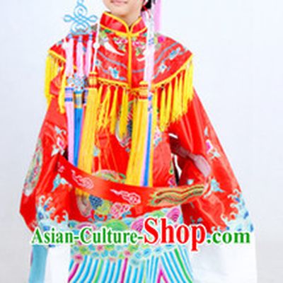 Traditional Chinese Phoenix Embroidery Costumes and Helmet Complete Set
