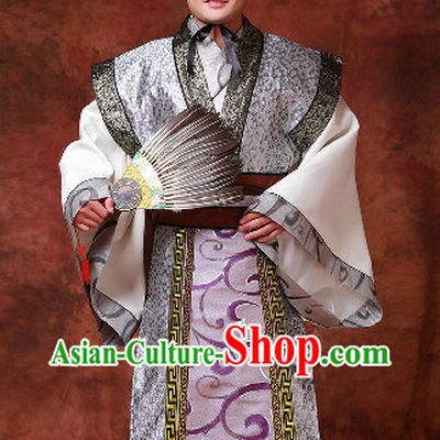 Chinese Zhuge Liang Costumes and Hat and Fan